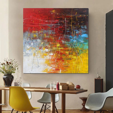 Contemporary Art Painting, Modern Paintings, Bedroom Acrylic Painting, Living Room Wall Painting, Large Red Canvas Painting, Simple Painting Ideas-ArtWorkCrafts.com