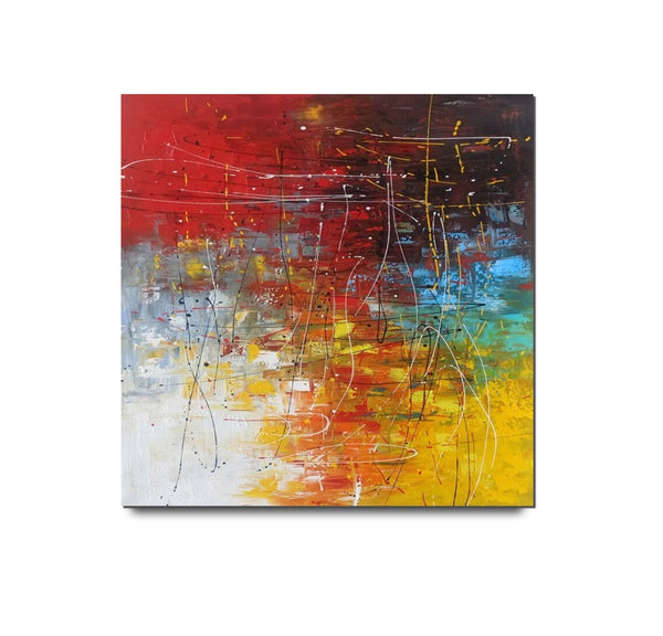 Contemporary Art Painting, Modern Paintings, Bedroom Acrylic Painting, Living Room Wall Painting, Large Red Canvas Painting, Simple Painting Ideas-ArtWorkCrafts.com