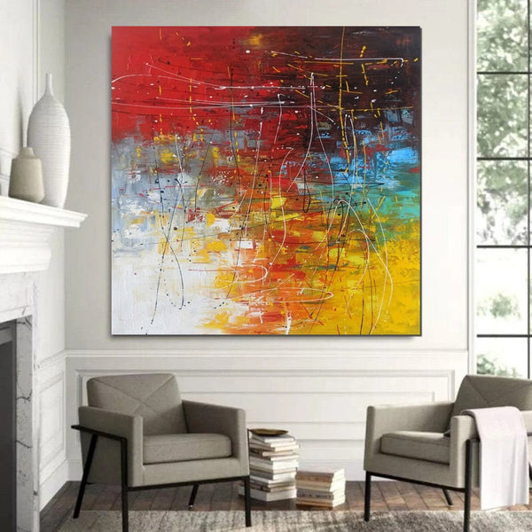 Contemporary Art Painting, Modern Paintings, Bedroom Acrylic Painting, Living Room Wall Painting, Large Red Canvas Painting, Simple Painting Ideas-ArtWorkCrafts.com