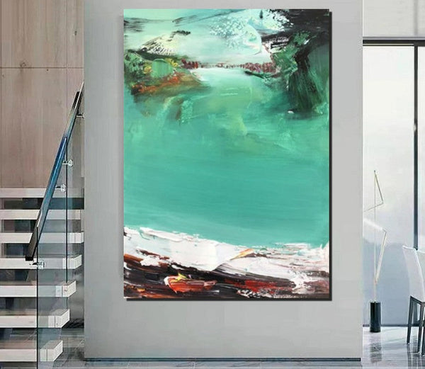 Hand Painted Canvas Art, Simple Painting Ideas for Bedroom, Palette Knife Paintings, Green Modern Paintings for Living Room-ArtWorkCrafts.com
