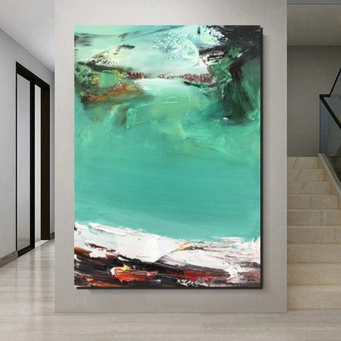 Hand Painted Canvas Art, Simple Painting Ideas for Bedroom, Palette Knife Paintings, Green Modern Paintings for Living Room-ArtWorkCrafts.com