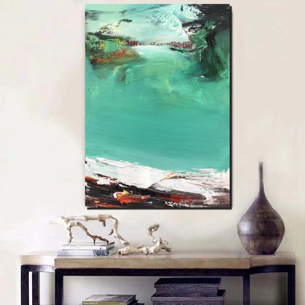 Hand Painted Canvas Art, Simple Painting Ideas for Bedroom, Palette Knife Paintings, Green Modern Paintings for Living Room-ArtWorkCrafts.com