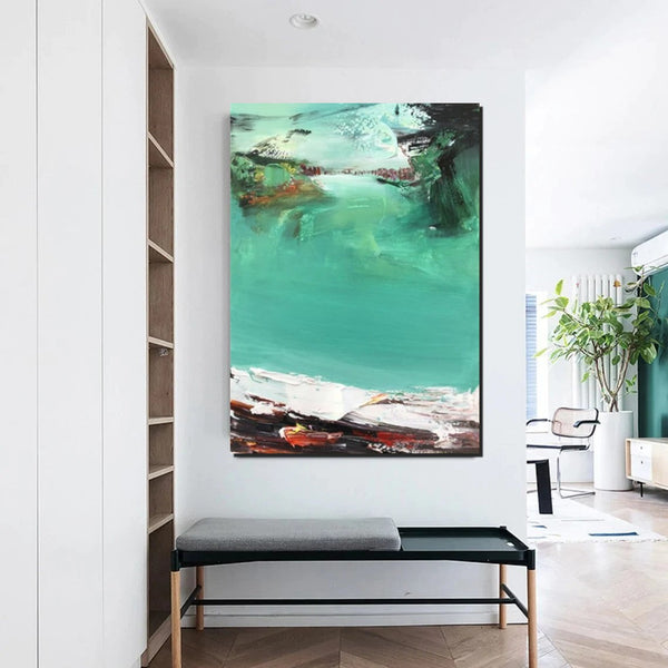 Hand Painted Canvas Art, Simple Painting Ideas for Bedroom, Palette Knife Paintings, Green Modern Paintings for Living Room-ArtWorkCrafts.com
