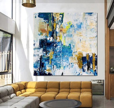 Acrylic Paintings for Bedroom, Large Paintings for Sale, Blue Abstract Acrylic Paintings, Living Room Wall Painting, Contemporary Modern Art, Simple Canvas Painting-ArtWorkCrafts.com