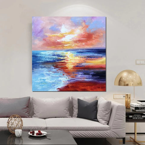 Sunset Painting, Acrylic Paintings for Living Room, Abstract Acrylic Painting, Abstract Landscape Paintings, Simple Painting Ideas for Bedroom, Large Abstract Canvas Paintings-ArtWorkCrafts.com