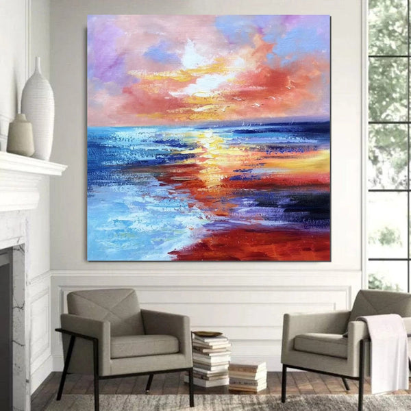 Sunset Painting, Acrylic Paintings for Living Room, Abstract Acrylic Painting, Abstract Landscape Paintings, Simple Painting Ideas for Bedroom, Large Abstract Canvas Paintings-ArtWorkCrafts.com