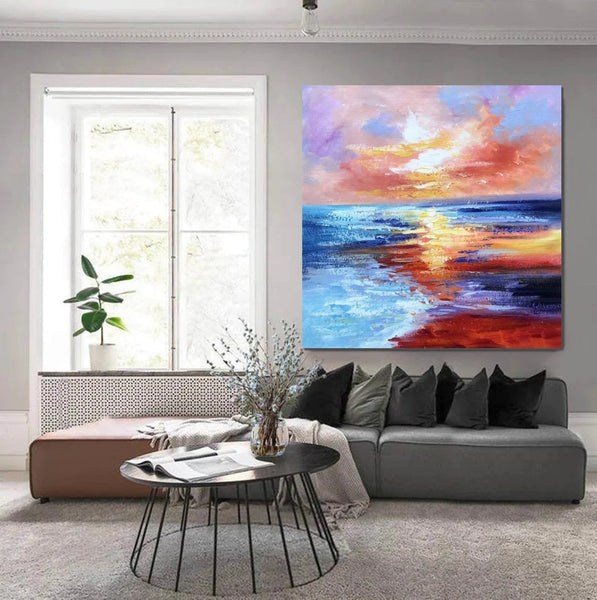 Sunset Painting, Acrylic Paintings for Living Room, Abstract Acrylic Painting, Abstract Landscape Paintings, Simple Painting Ideas for Bedroom, Large Abstract Canvas Paintings-ArtWorkCrafts.com