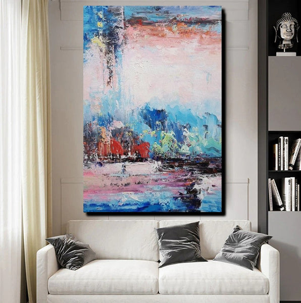 Modern Paintings Behind Sofa, Abstract Paintings for Living Room, Palette Knife Canvas Art, Impasto Wall Art, Buy Paintings Online-ArtWorkCrafts.com