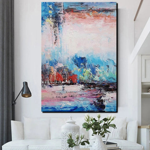 Modern Paintings Behind Sofa, Abstract Paintings for Living Room, Palette Knife Canvas Art, Impasto Wall Art, Buy Paintings Online-ArtWorkCrafts.com