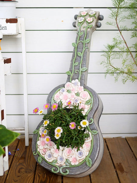 Unique Guitar Flowerpot for Garden Ornaments, Modern Garden Flower Pot, Beautiful Guitar Flowerpot, Villa Outdoor Decor Gardening Ideas-ArtWorkCrafts.com