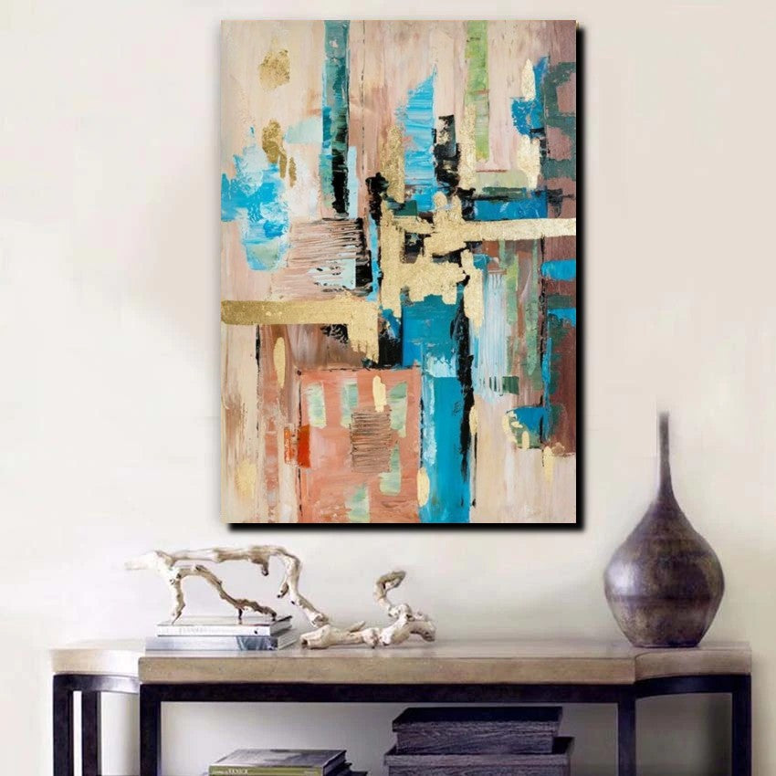 Abstract Paintings for Dining Room, Modern Paintings Behind Sofa, Palette Knife Canvas Art, Impasto Wall Art, Buy Paintings Online-ArtWorkCrafts.com