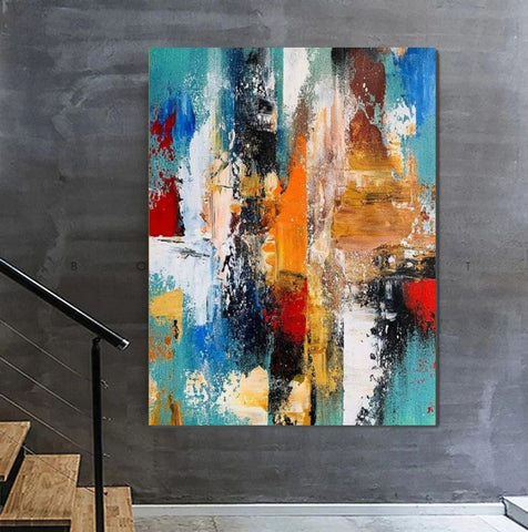 Colorful Abstract Acrylic Paintings for Living Room, Heavy Texture Canvas Art, Modern Contemporary Artwork, Buy Paintings Online-ArtWorkCrafts.com