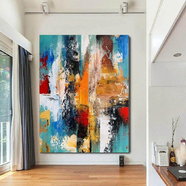 Colorful Abstract Acrylic Paintings for Living Room, Heavy Texture Canvas Art, Modern Contemporary Artwork, Buy Paintings Online-ArtWorkCrafts.com