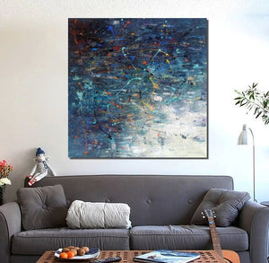 Modern Abstract Wall Art, Large Painting for Sale, Easy Painting Ideas for Living Room, Blue Acrylic Painting on Canvas, Huge Canvas Paintings-ArtWorkCrafts.com