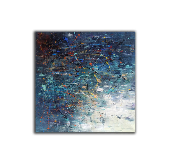 Modern Abstract Wall Art, Large Painting for Sale, Easy Painting Ideas for Living Room, Blue Acrylic Painting on Canvas, Huge Canvas Paintings-ArtWorkCrafts.com